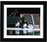 Jake Oettinger Dallas Stars Autographed 8" x 10" Black Alternate Jersey in Net Photograph