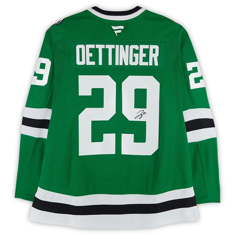 Maillot premium dédicacé par Kelly Green Fanatics des Dallas Stars par Jake Oettinger