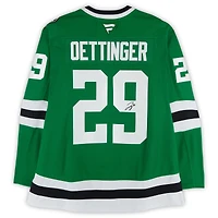Maillot premium dédicacé par Kelly Green Fanatics des Dallas Stars par Jake Oettinger