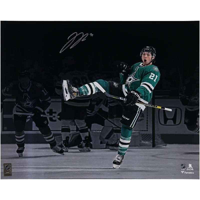 Photographie autographiée de Jason Robertson des Dallas Stars, maillot vert, 16" x 20"
