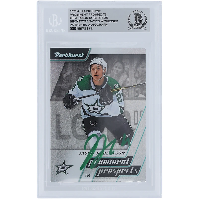 Jason Robertson Dallas Stars Autographié 2020-21 Upper Deck Parkhurst Prominent Prospects Green Ink #PP4 Beckett Fanatics Witnessed Rookie Card Authentifié