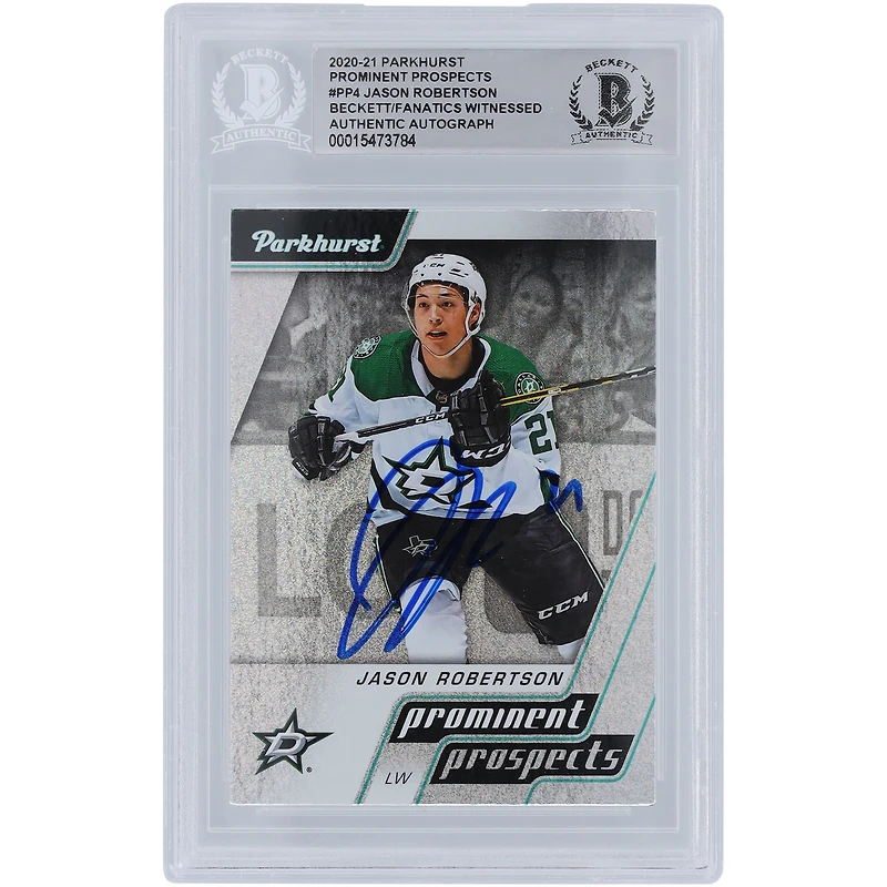 Jason Robertson Dallas Stars a autographié la carte de recrue authentifiée 2020-21 Upper Deck Parkhurst Prominent Prospects #PP4 Beckett Fanatics