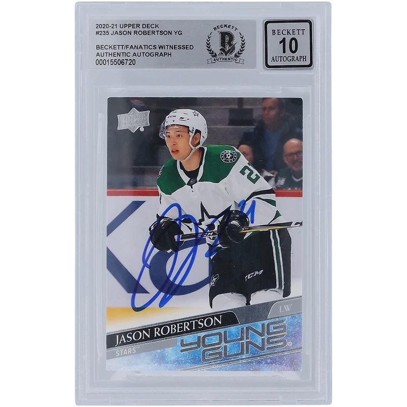 Jason Robertson Dallas Stars Carte de recrue autographiée 2020-21 Upper Deck Series 1 Young Guns #235 Beckett Fanatics Witnessed Authenticated 10 Rookie