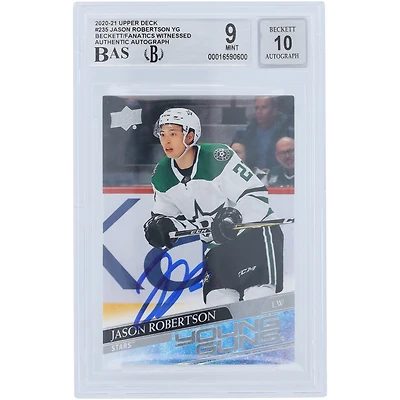 Jason Robertson Dallas Stars Autographié 2020-21 Upper Deck Série 1 Youngs Guns #235 Beckett Fanatics Witnessed Authentifié 9/10 Rookie Card