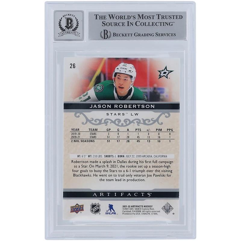Jason Robertson Dallas Stars Autographed 2021-22 Upper Deck Artifacts #26 Beckett Fanatics Witnessed Authenticated 10 Card 
