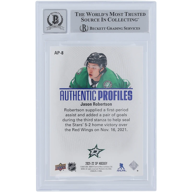Jason Robertson Dallas Stars Autographié 2021-22 Upper Deck SP Authentic Profiles Bleu #AP-8 Beckett Fanatics Witnessed Authenticated 10 Card