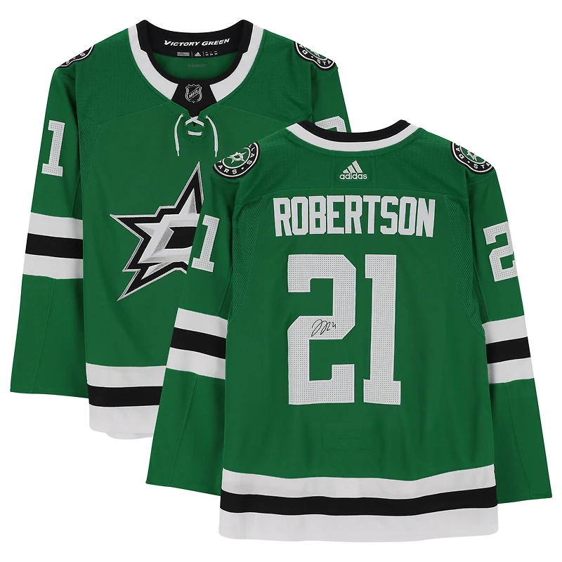 Maillot authentique adidas signé Kelly Green par Jason Robertson Dallas Stars
