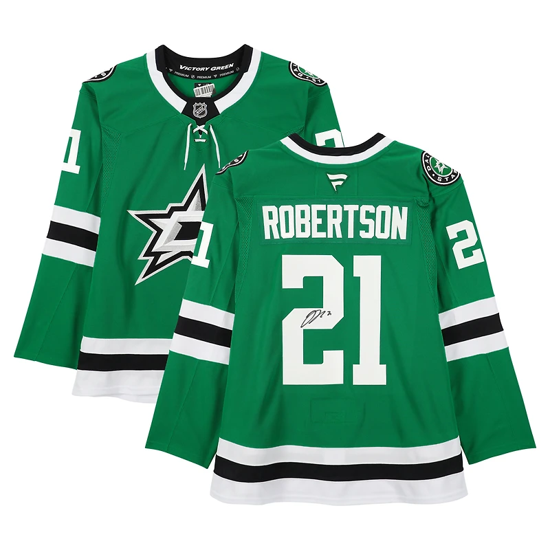 Maillot premium dédicacé par Kelly Green Fanatics des Dallas Stars par Jason Robertson