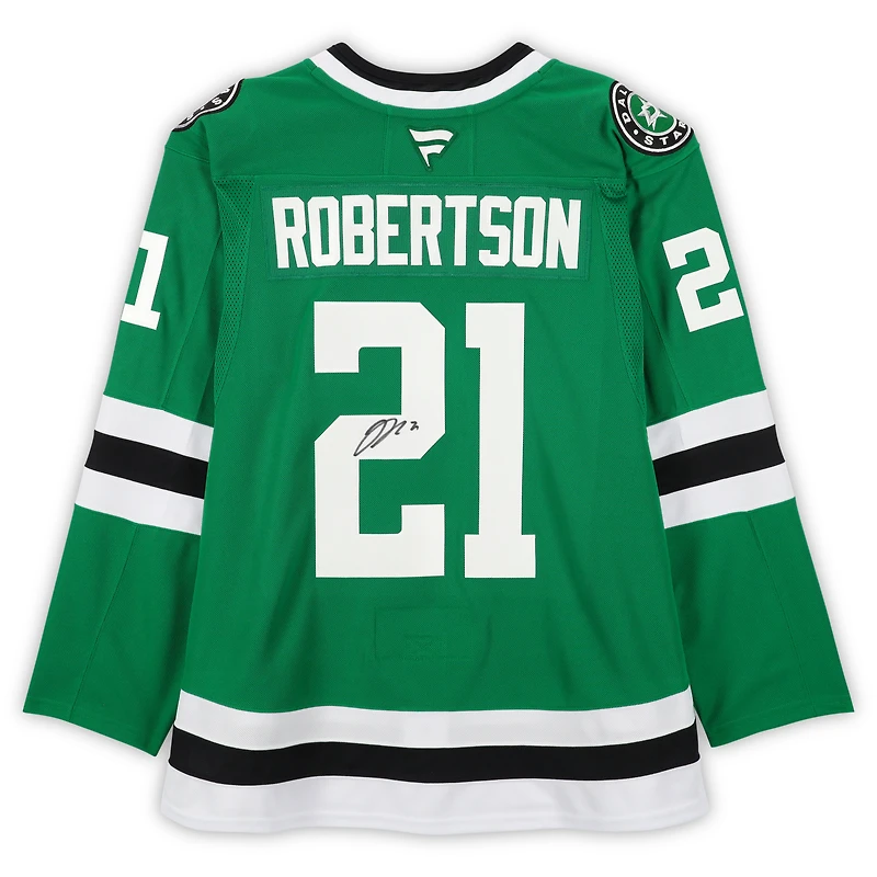 Maillot premium dédicacé par Kelly Green Fanatics des Dallas Stars par Jason Robertson