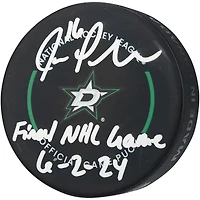 Rondelle de match officielle autographiée par Joe Pavelski des Stars de Dallas avec inscription « Dernier match de la LNH, 6-2-24 »