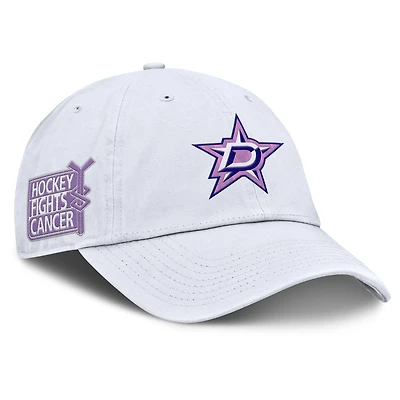 Casquette ajustable authentique de hockey professionnel contre le cancer des Dallas Stars Fanatics pour hommes, blanche