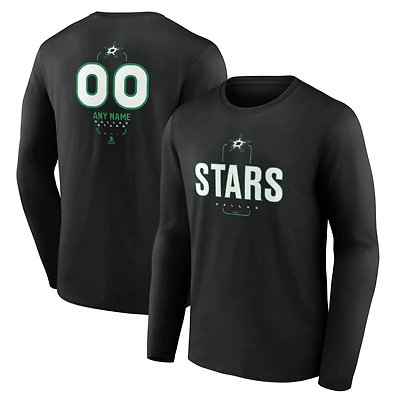 Men's Black Dallas Stars Custom Midfielder Long Sleeve T-Shirt