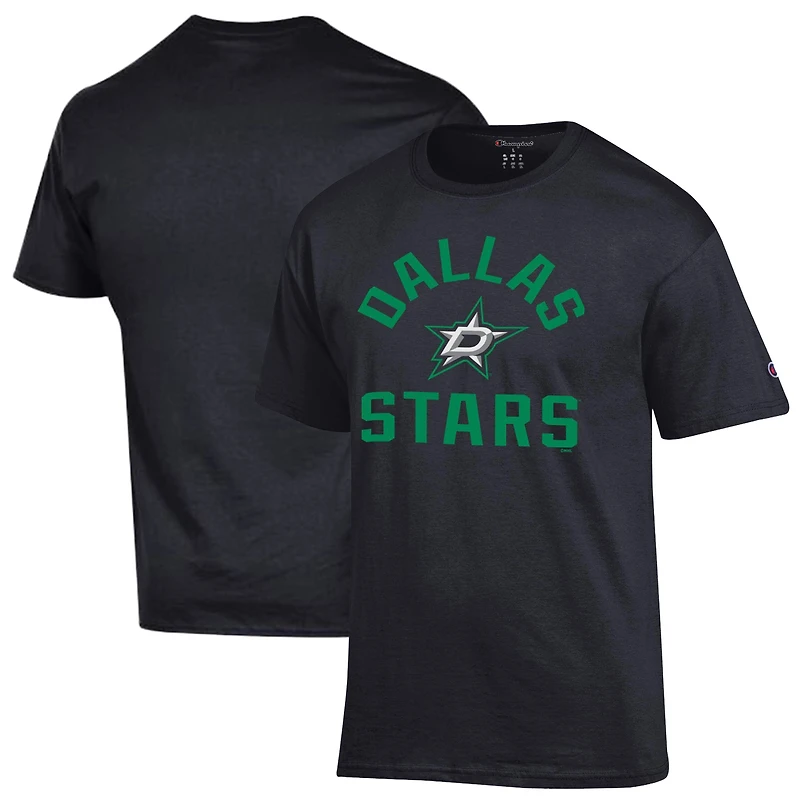 T-shirt Champion noir pour homme avec logo principal des Dallas Stars