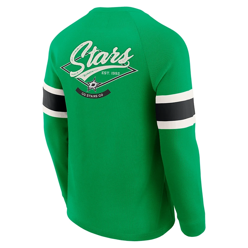 T-shirt Henley à manches longues raglan en tricot gaufré vert Dallas Stars pour homme, collection Darius Rucker par Fanatics