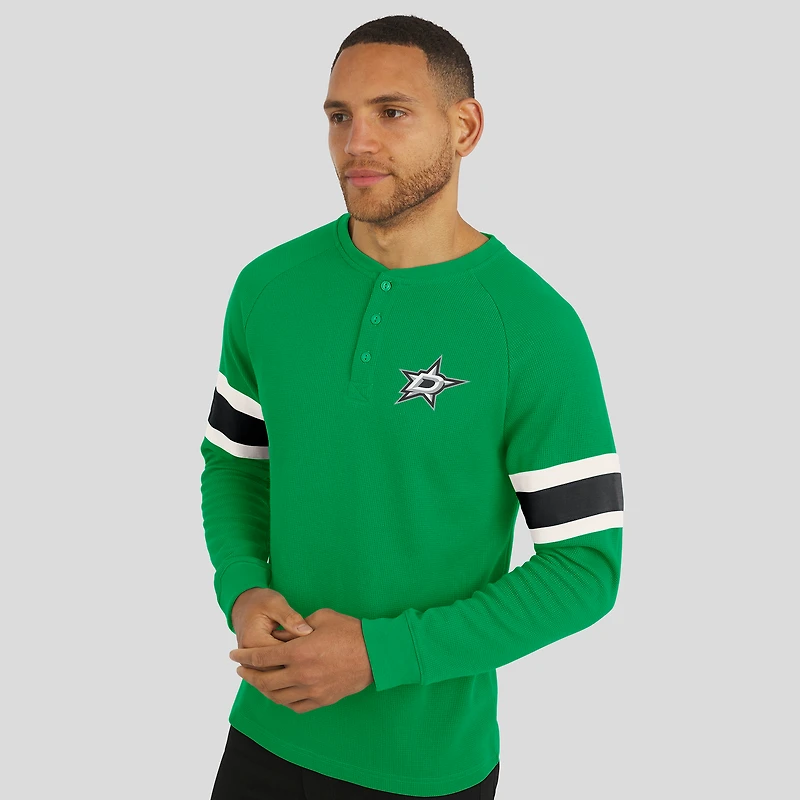 T-shirt Henley à manches longues raglan en tricot gaufré vert Dallas Stars pour homme, collection Darius Rucker par Fanatics