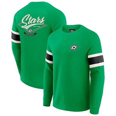 T-shirt Henley à manches longues raglan en tricot gaufré vert Dallas Stars pour homme, collection Darius Rucker par Fanatics