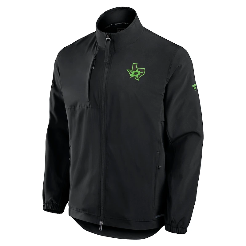 Veste d'entraîneur authentique noire Fanatics Dallas Stars pour homme, entièrement zippée