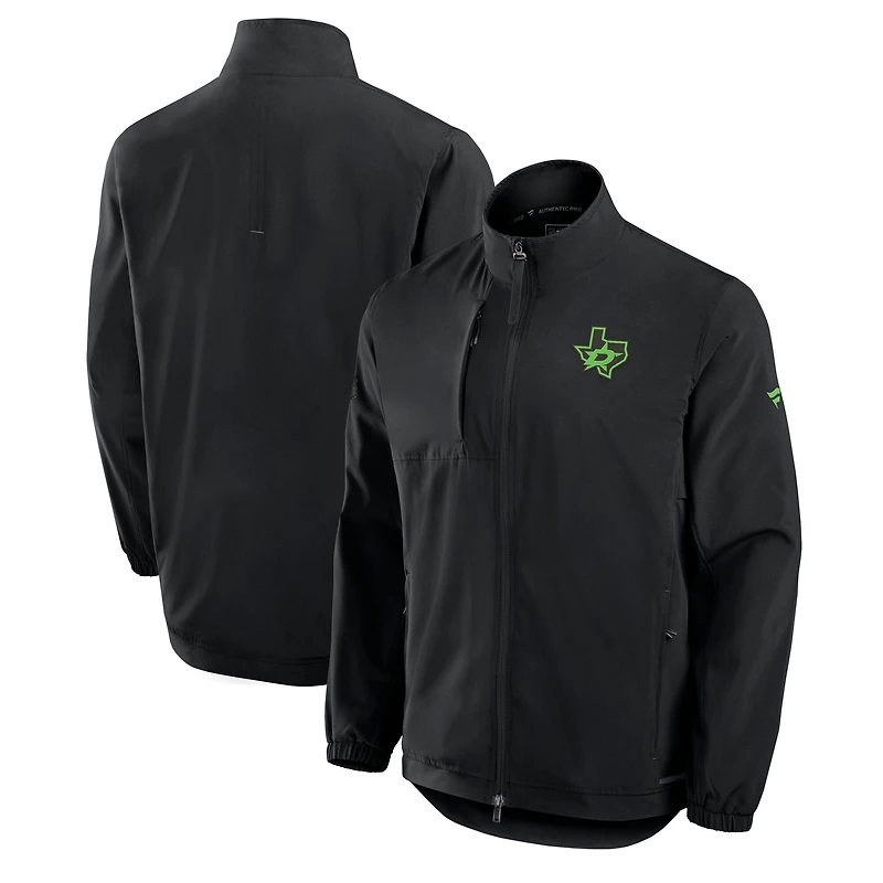 Veste d'entraîneur authentique noire Fanatics Dallas Stars pour homme, entièrement zippée