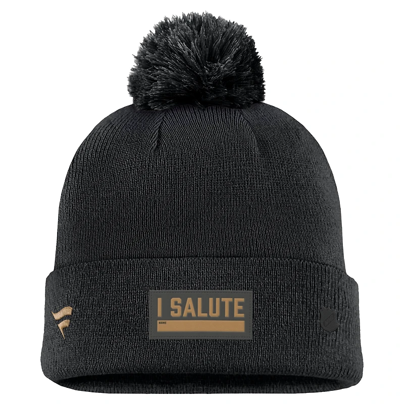 Bonnet en tricot à revers avec pompon authentique Pro Military Appreciation des Dallas Stars Fanatics pour hommes, noir