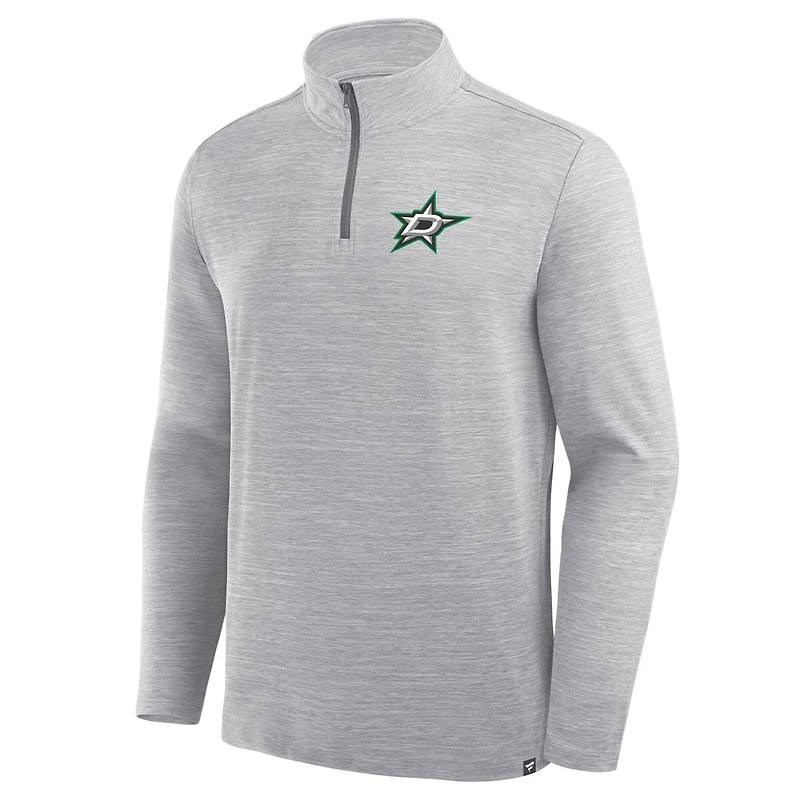 Pull à col zippé 1/4 en polyester gris chiné Dallas Stars de Fanatics pour homme