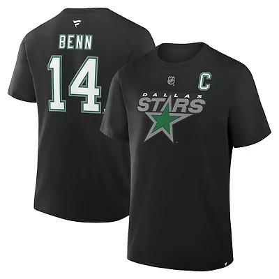 Men's Fanatics Jamie Benn Black Dallas Stars Authentic Stack Name & Number T-Shirt