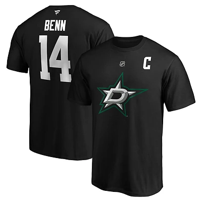 Fanatics pour hommes Jamie Benn Noir Dallas Stars Authentic Stack Name & Number T-shirt