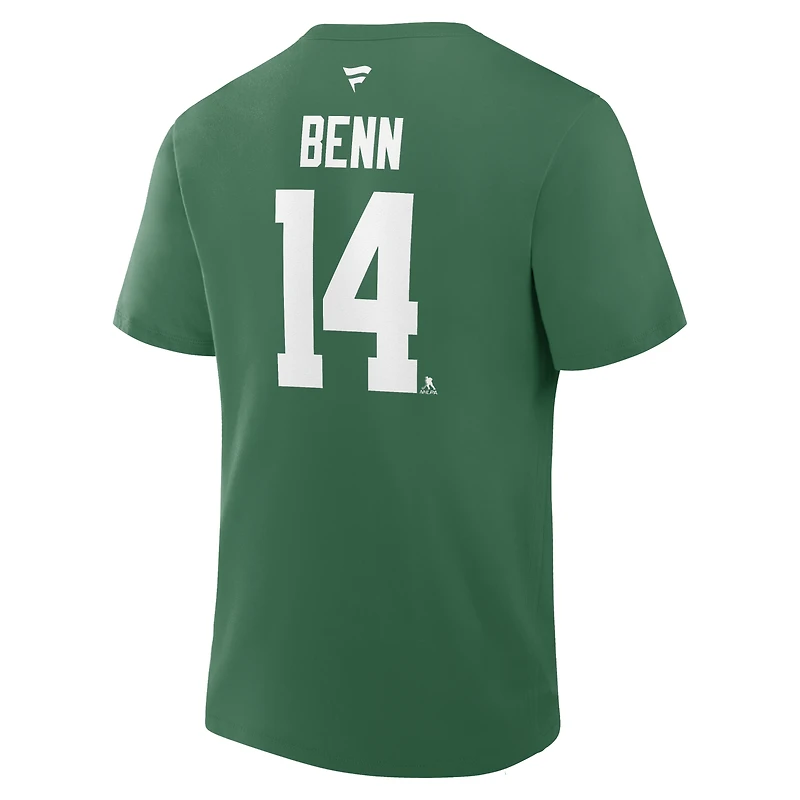T-shirt authentique Fanatics pour homme Jamie Benn, vert, Dallas Stars, avec nom et numéro superposés