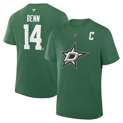 T-shirt authentique Fanatics pour homme Jamie Benn, vert, Dallas Stars, avec nom et numéro superposés