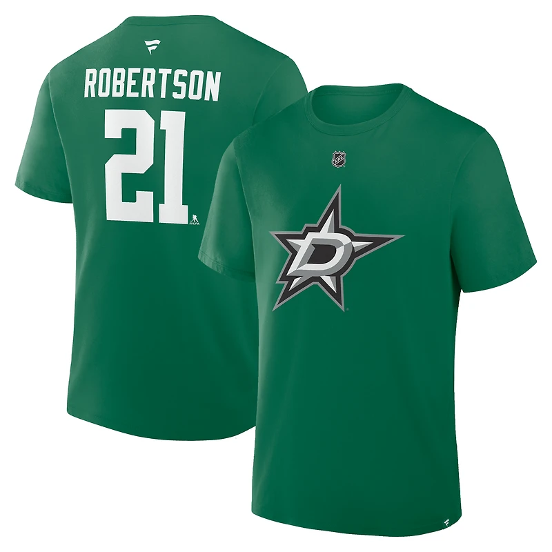 T-shirt Fanatics Jason Robertson Kelly Green Dallas Stars Authentic Stack Name & Number pour hommes