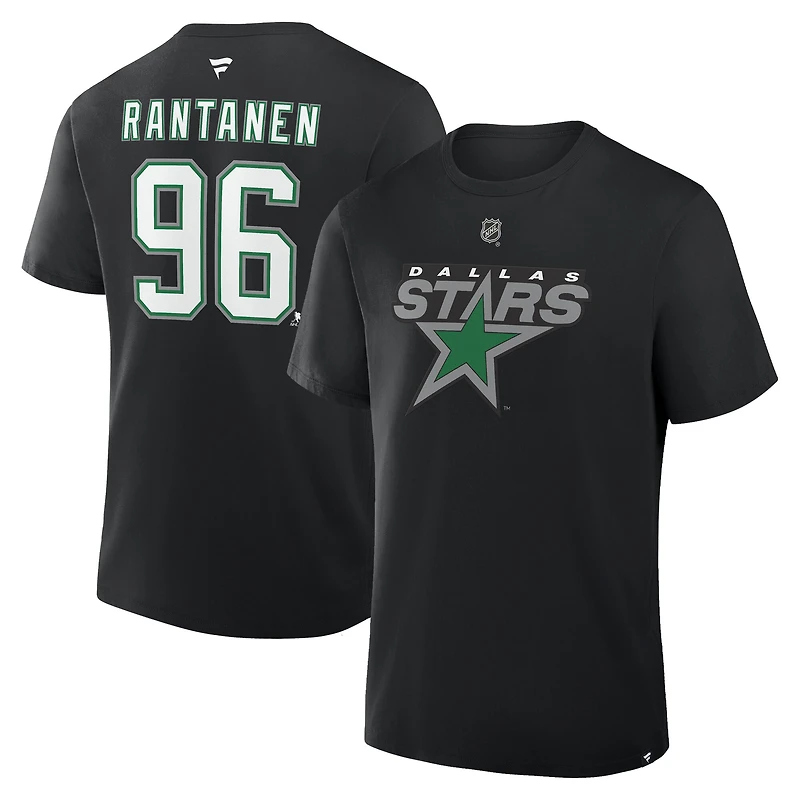 T-shirt authentique Fanatics Mikko Rantanen noir Dallas Stars avec nom et numéro superposés