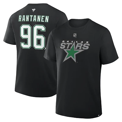 T-shirt authentique Fanatics Mikko Rantanen noir Dallas Stars avec nom et numéro superposés