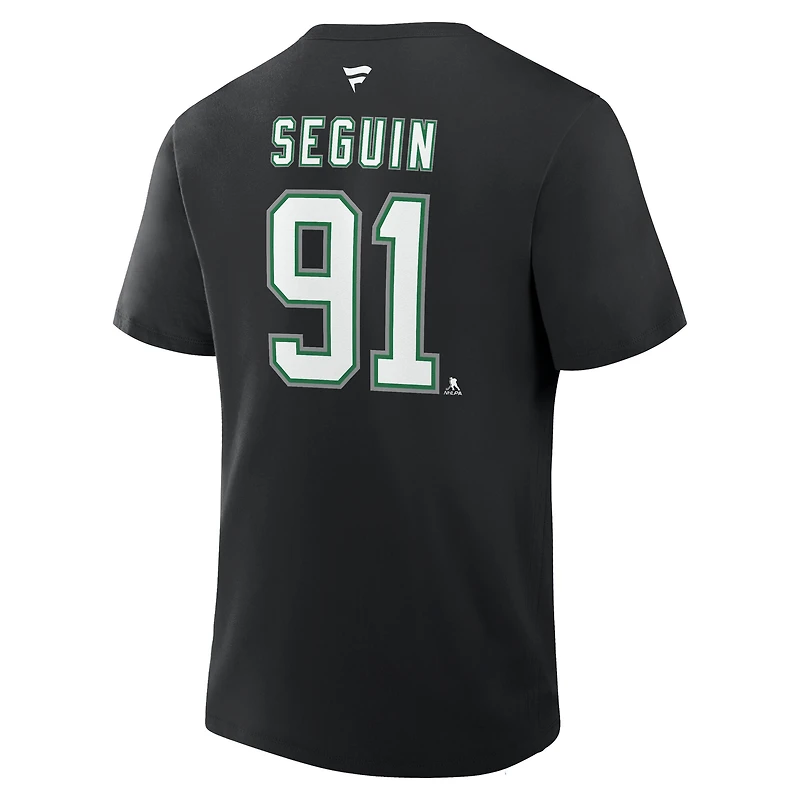 T-shirt authentique Fanatics Tyler Seguin Dallas Stars noir avec nom et numéro superposés