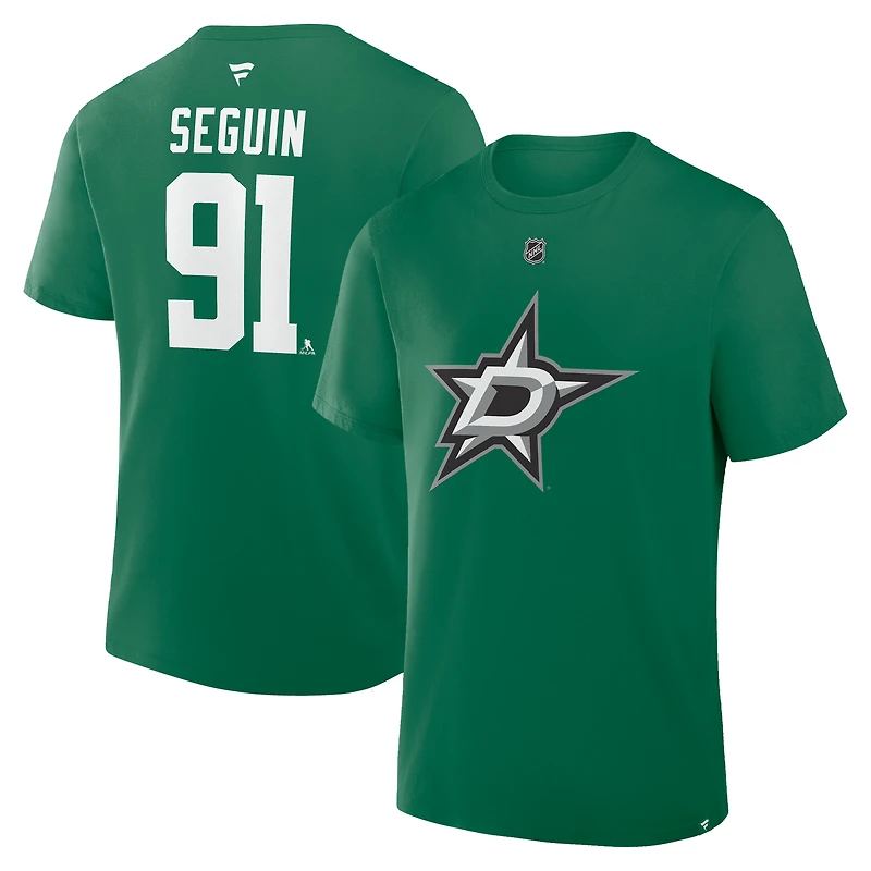 T-shirt authentique Fanatics Tyler Seguin vert Kelly des Dallas Stars pour homme, avec nom et numéro superposés