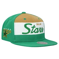 Men's Mitchell & Ness Kelly Green Dallas Stars Retro Script Colorblock Snapback Hat