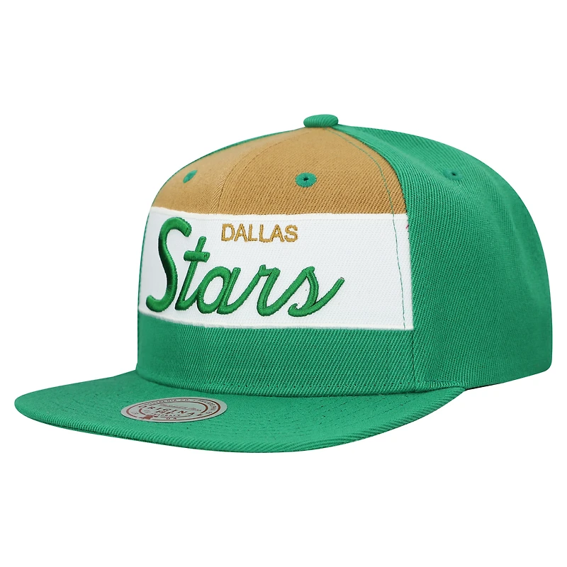 Men's Mitchell & Ness Kelly Green Dallas Stars Retro Script Colorblock Snapback Hat