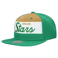 Men's Mitchell & Ness Kelly Green Dallas Stars Retro Script Colorblock Snapback Hat