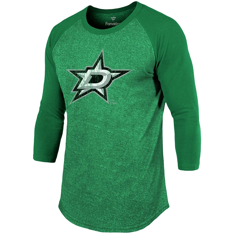 T-shirt à manches 3/4 raglan tri-blend Tyler Seguin Kelly Green Dallas Stars pour homme