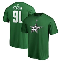 T-shirt authentique Tyler Seguin Kelly Green Dallas Stars pour homme, avec nom et numéro superposés.