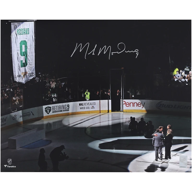 Mike Modano Dallas Stars Autographed 16" x 20" Jersey Retirement Night Photograph