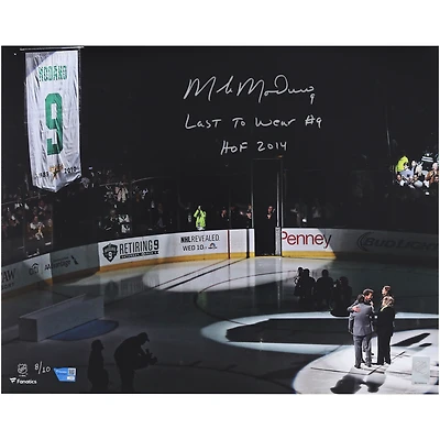 Mike Modano Dallas Stars Autographed 16" x 20" Jersey Retirement Night Photograph with Multiple Inscriptions - Limited Edition of 10