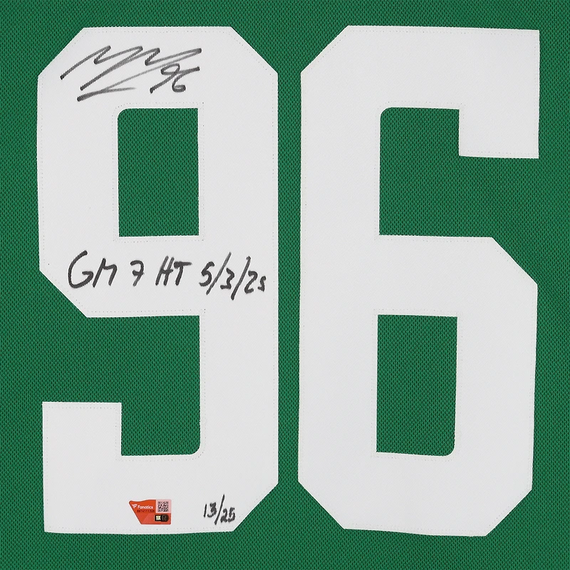 Maillot Fanatics Premium vert Kelly de Mikko Rantanen (Dallas Stars) avec inscription « GM 7 HT 5/3/25 » - Édition limitée à 25 exemplaires