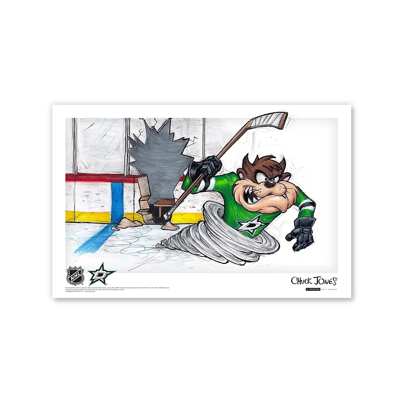 Affiche imprimée du Diable de Tasmanie Dallas Stars 11" x 17 " Looney Tunes
