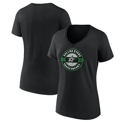 T-shirt noir à col en V pour femmes Dallas Stars Native