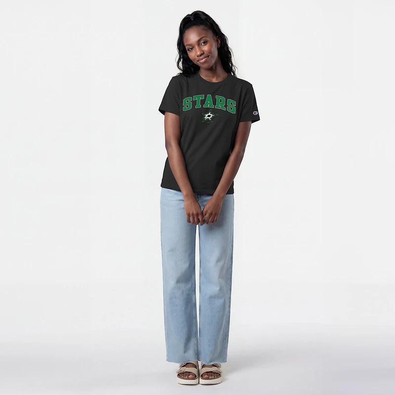 Women's Champion  Black Dallas Stars Arch Mascot Logo T-Shirt