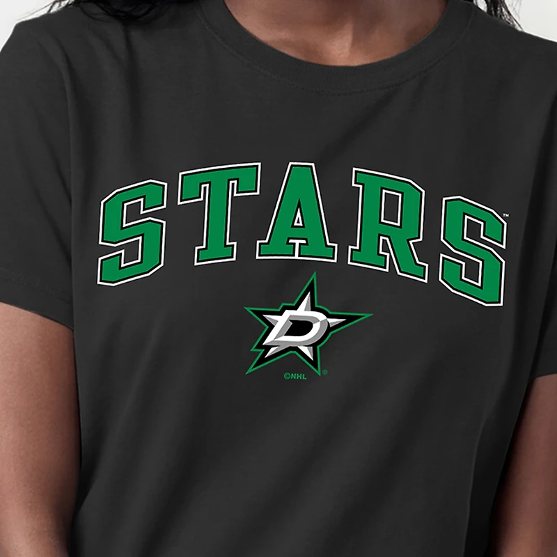 Women's Champion  Black Dallas Stars Arch Mascot Logo T-Shirt