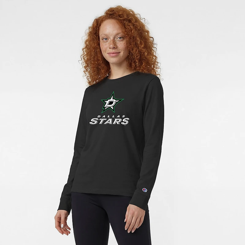 Women's Champion Black Dallas Stars Wordmark Lockup Long Sleeve T-Shirt