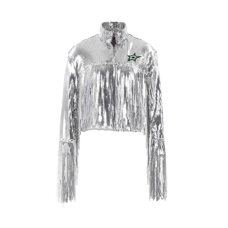 Women's Cuce  Silver Dallas Stars Cropped Sequin Fringe Blazer