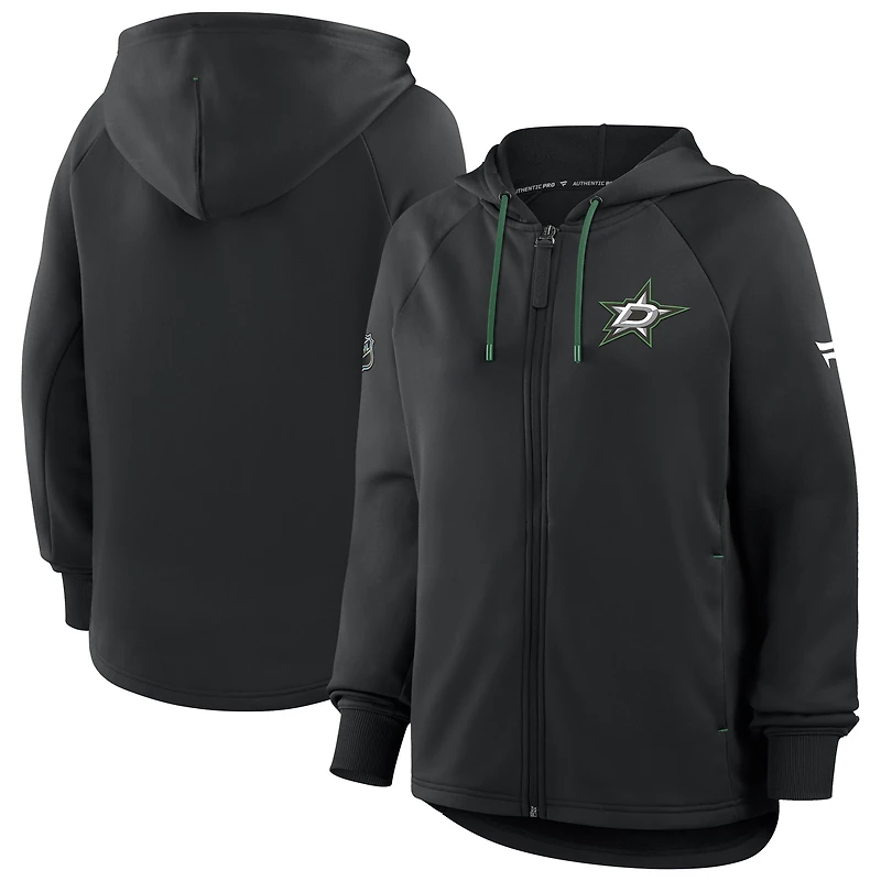 Women's Fanatics Black Dallas Stars Authentic Pro Rink Raglan Full-Zip Hoodie