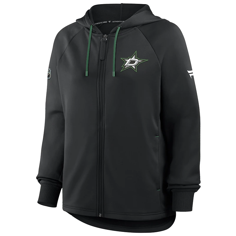 Women's Fanatics Black Dallas Stars Authentic Pro Rink Raglan Full-Zip Hoodie