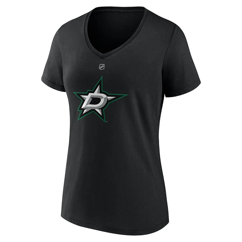 T-shirt col V noir authentique avec nom et numéro Stack des Dallas Stars pour femme Fanatics Mikko Rantanen